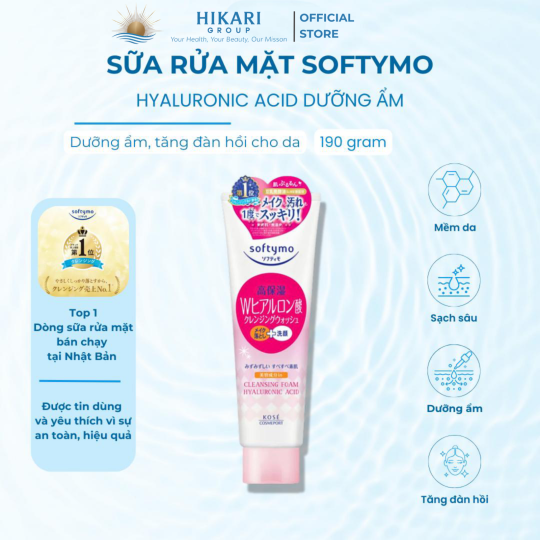 Sữa Rửa Mặt Dưỡng Ẩm Sâu Kose Softymo Hyaluronic Acid 190g