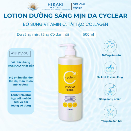 Lotion Dưỡng Ẩm Kép Da Sáng Mịn & Đều Màu Cyclear Vitamin C & Enzyme 500ml