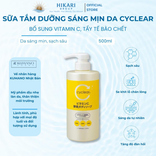 Sữa Tắm Dưỡng Sáng & Mịn Da Cylcear Vitamin C Enzyme 500ml 